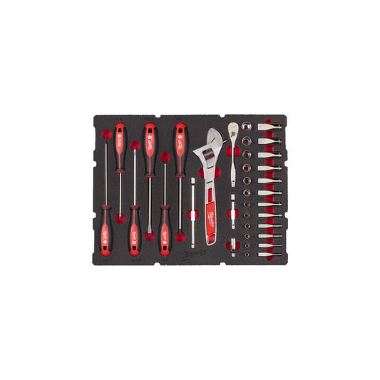 1/4in. drive ratchet, socket, screwdriver and wrench set PACKOUT foam insert - 35pc