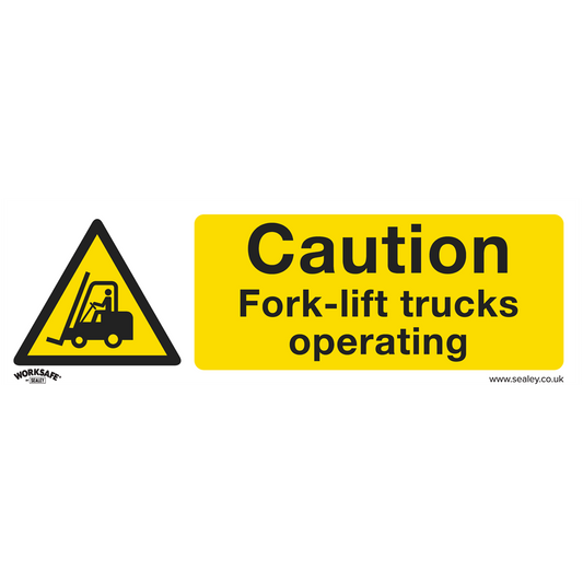 Worksafe&#174; Caution Fork-Lift Trucks Safety Sign, Self-Adhesive Vinyl - Pack of 10