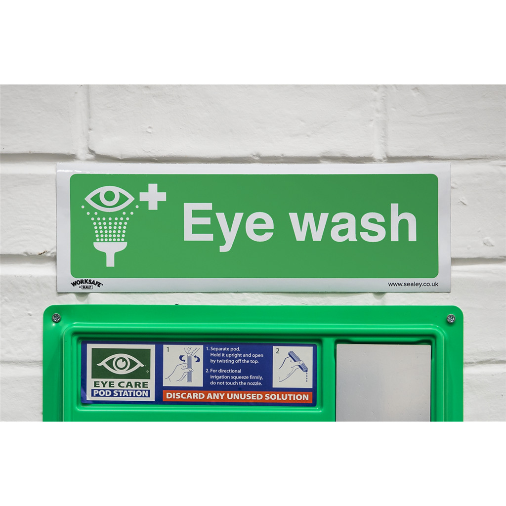 Worksafe&#174; Eye Wash Safety Sign, Self-Adhesive Vinyl - Pack of 10