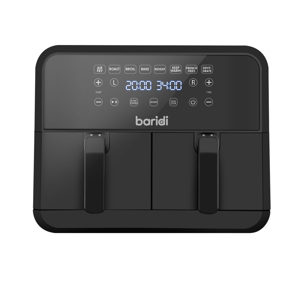 Baridi Dual Zone Air Fryer 8L with 8-in-1 Functions Touch Controls, Easy-Clean, Black - DH172
