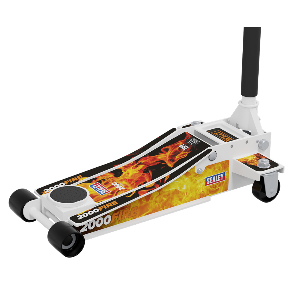 Low Profile Custom Design Trolley Jack with Rocket Lift 2 Tonne - White