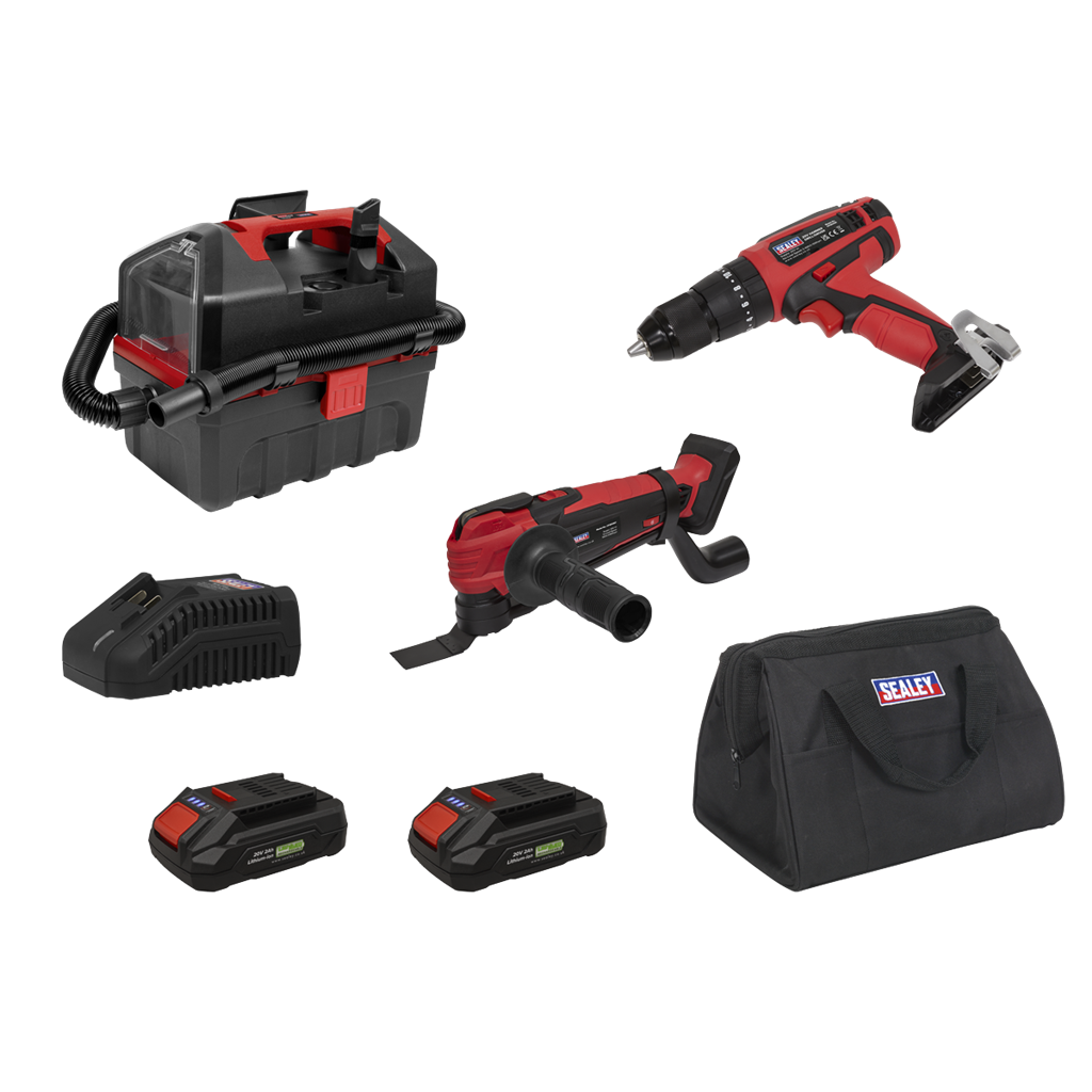 3 x SV20 Series Cordless Power Tool Vac Kit 20V Euro Plug - 2 Batteries