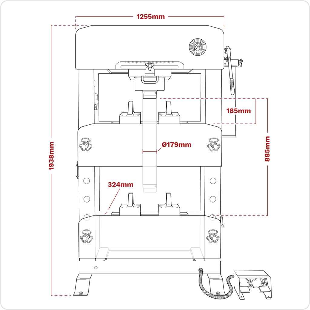 Viking Floor Type Air/Hydraulic Press with Sliding Ram & Foot Pedal 100 Tonne