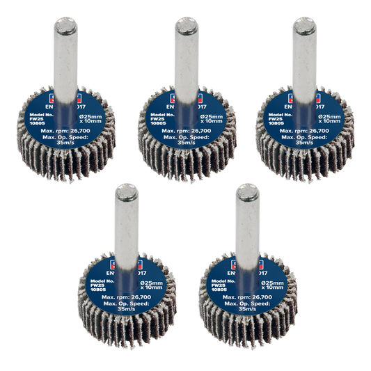 25 x 10mm Abrasive Flap Wheel with 6mm Shaft 80Grit - Pack of 5