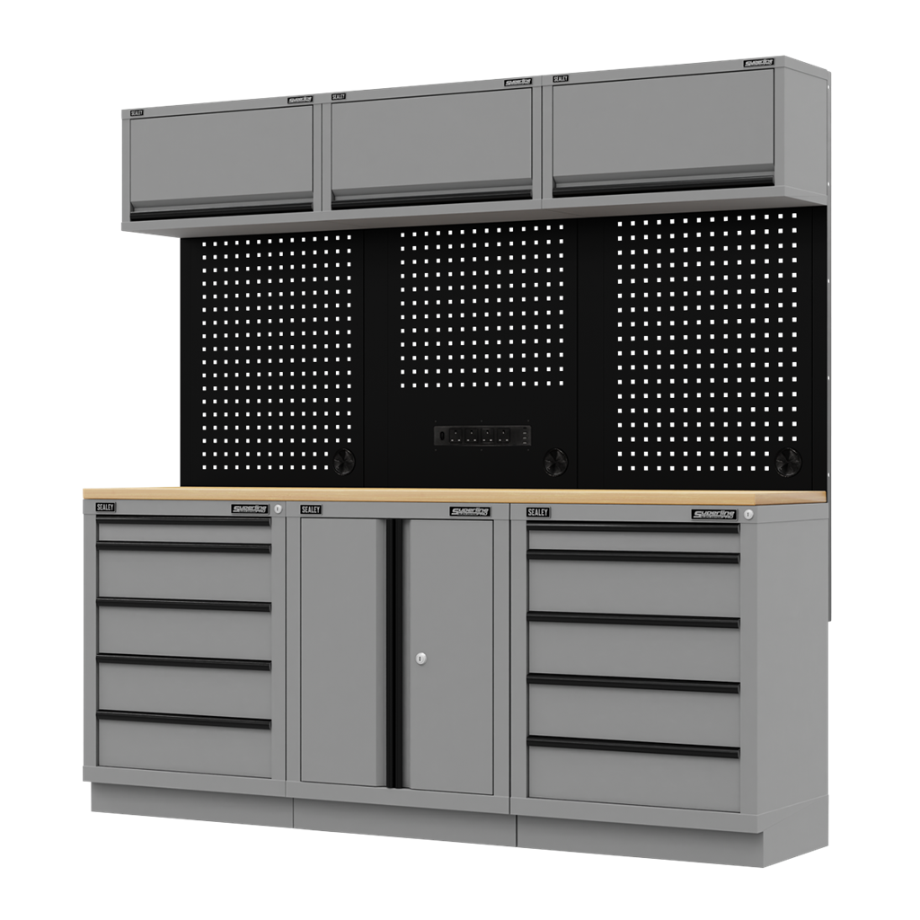Superline PRO&#174; Black Edition Storage System with Rubber Wood Worktop 2.04m