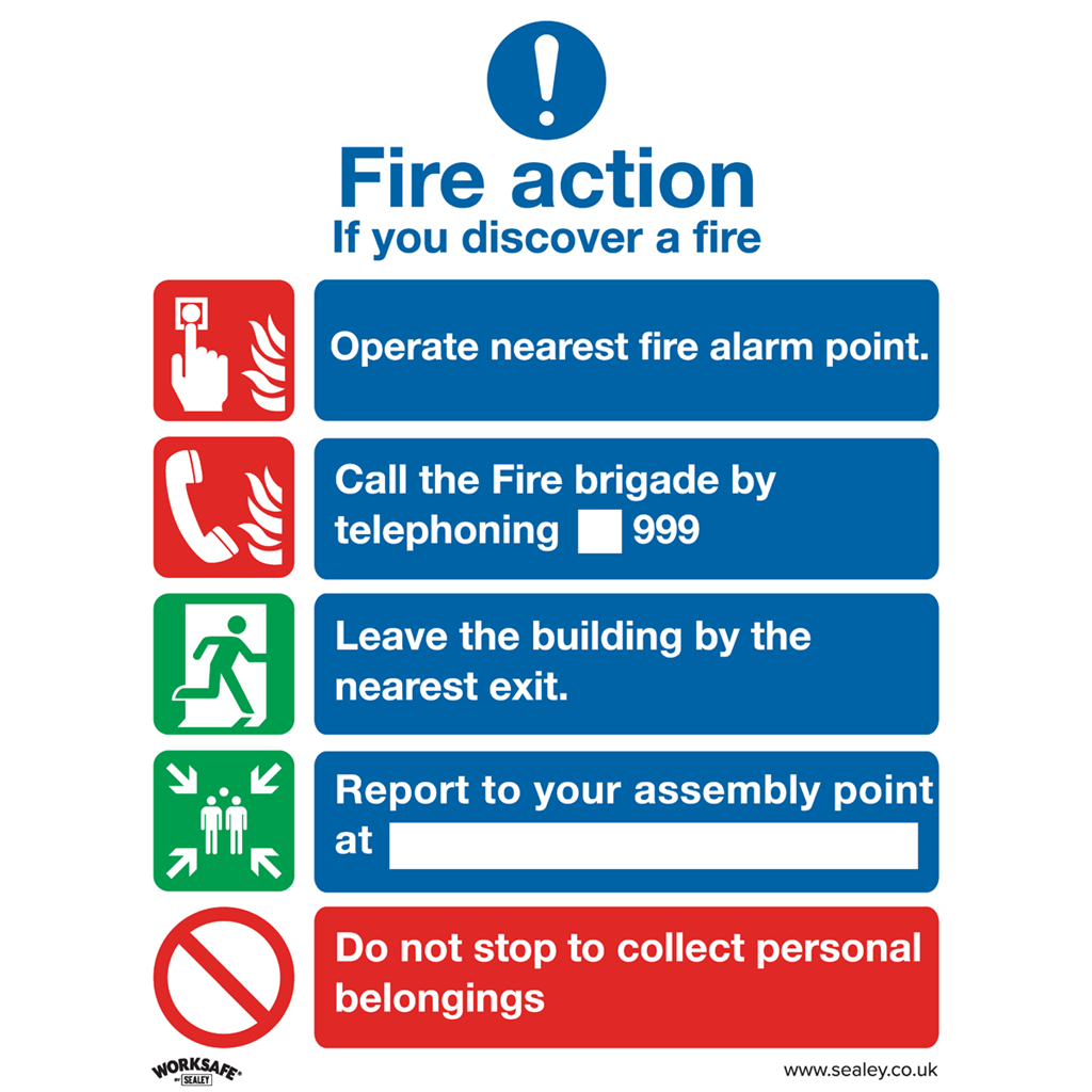 Worksafe&#174; Fire Action Without Lift Safety Sign, Self-Adhesive Vinyl - Pack of 10