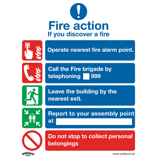 Worksafe&#174; Fire Action Without Lift Safety Sign, Self-Adhesive Vinyl - Pack of 10