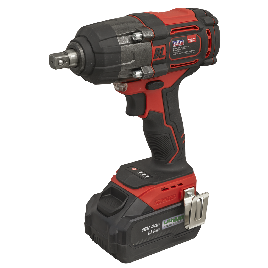 1/2"Sq Drive Cordless Brushless Impact Wrench 18V 4Ah