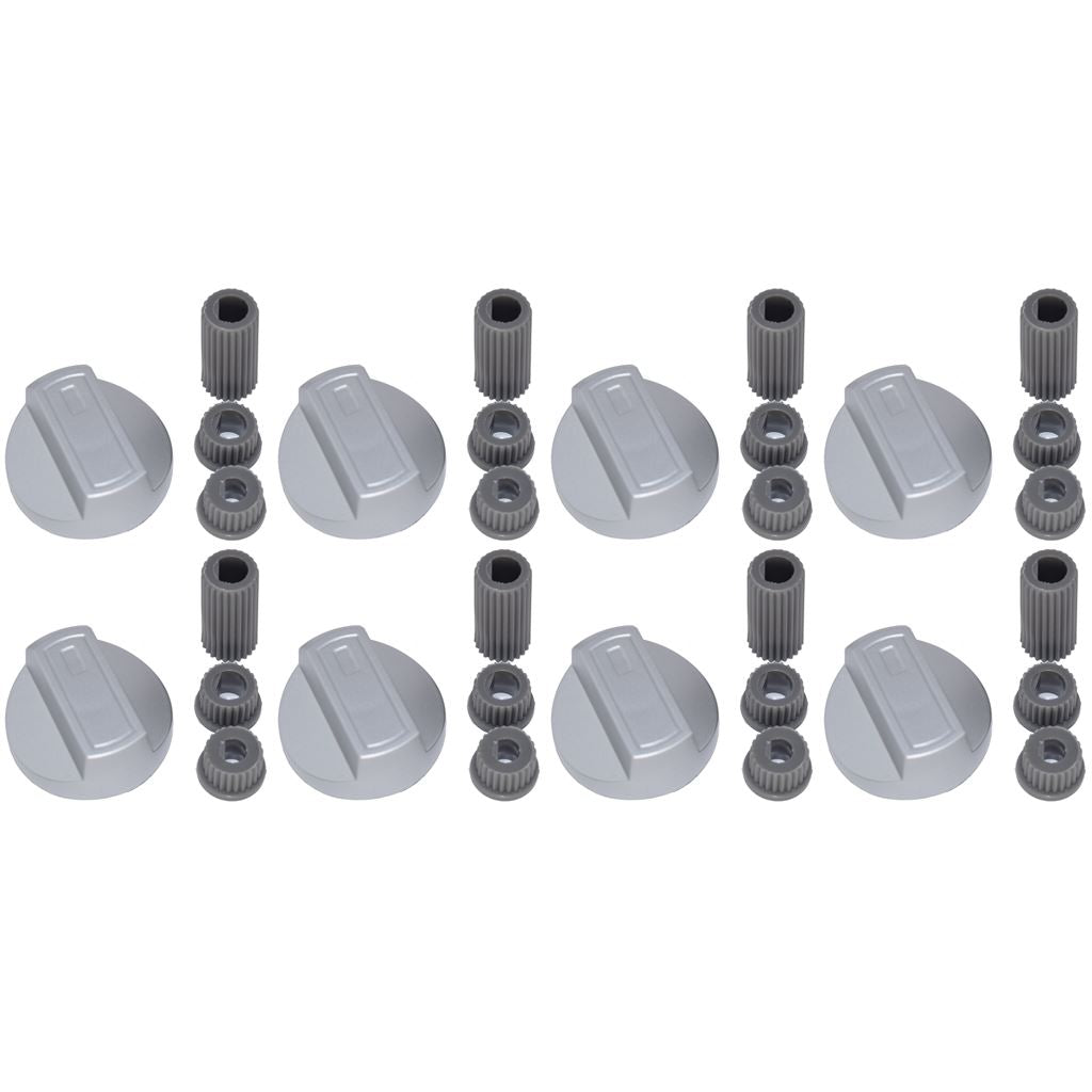 Universal Cooker, Oven & Grill Control Knobs and Adaptors - Silver Fits Gas & Electric Cookers (Pack of 8) | Ufixt