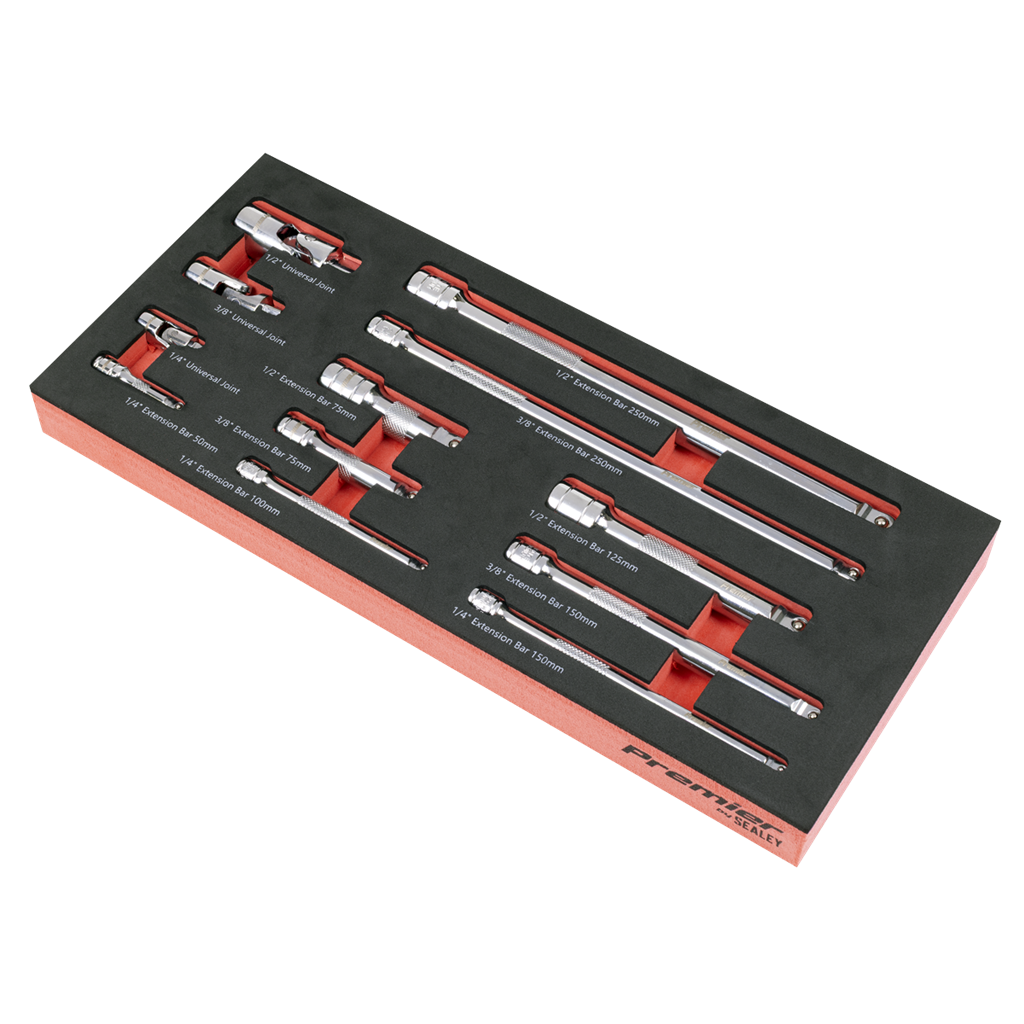 Premier Wobble Extension Bar Set with Tool Tray 1/4", 3/8" & 1/2"Sq Drive 12pc