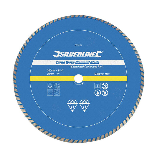 Silverline Turbo Wave Diamond Blade - 300 x 20mm Castellated Continuous Rim