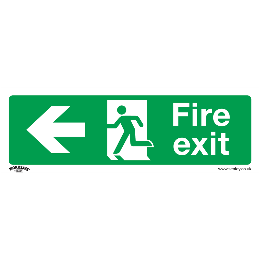 Worksafe&#174; Fire Exit (Left) Safety Sign, Self-Adhesive Vinyl - Pack of 10