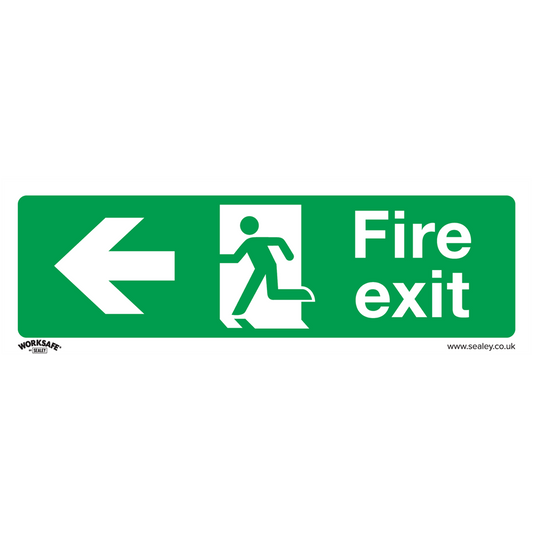 Worksafe&#174; Fire Exit (Left) Safety Sign, Self-Adhesive Vinyl - Pack of 10