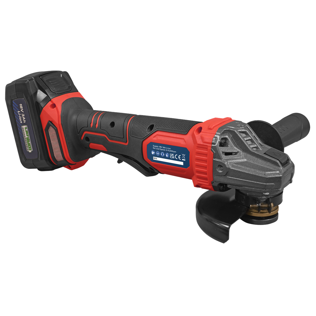 18V 3Ah 115mm Cordless Angle Grinder - Red