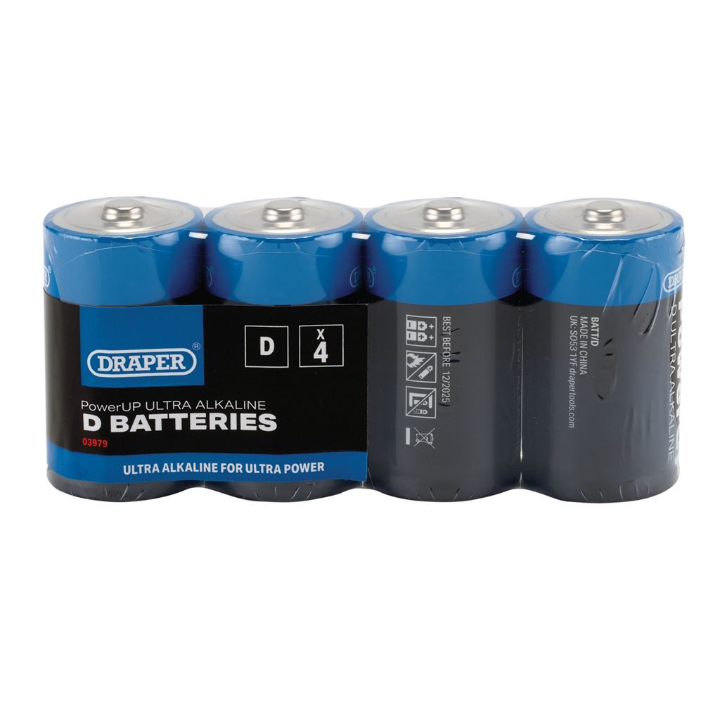 Draper PowerUP Ultra Alkaline D Batteries (Pack of 4)