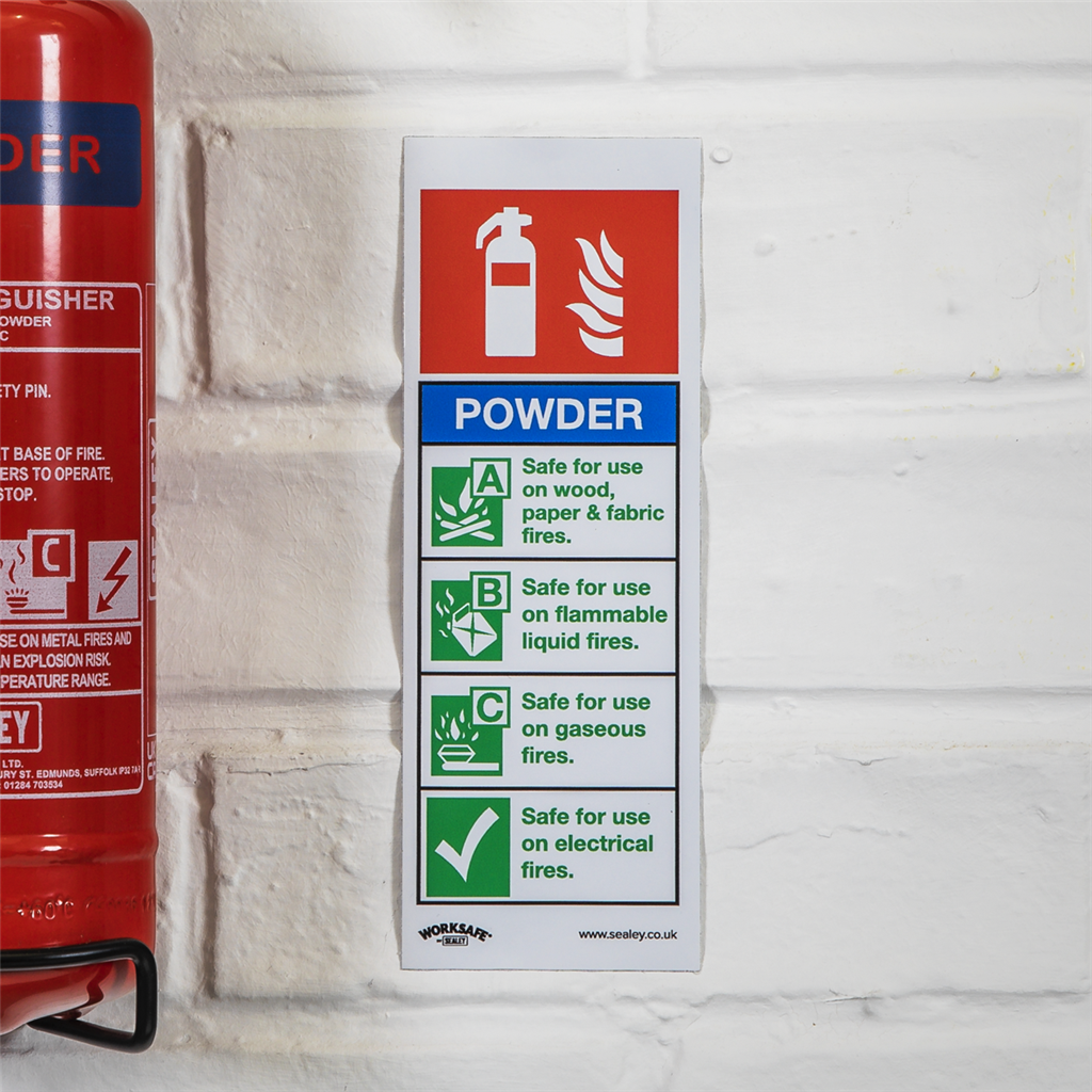 Worksafe&#174; Powder Fire Extinguisher Safety Sign - Self-Adhesive Vinyl