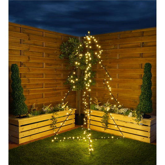 Xmas Haus Pre Lit 3D Christmas Tree 1.5m with 240 Warm White LEDs, Black Frame, Timer