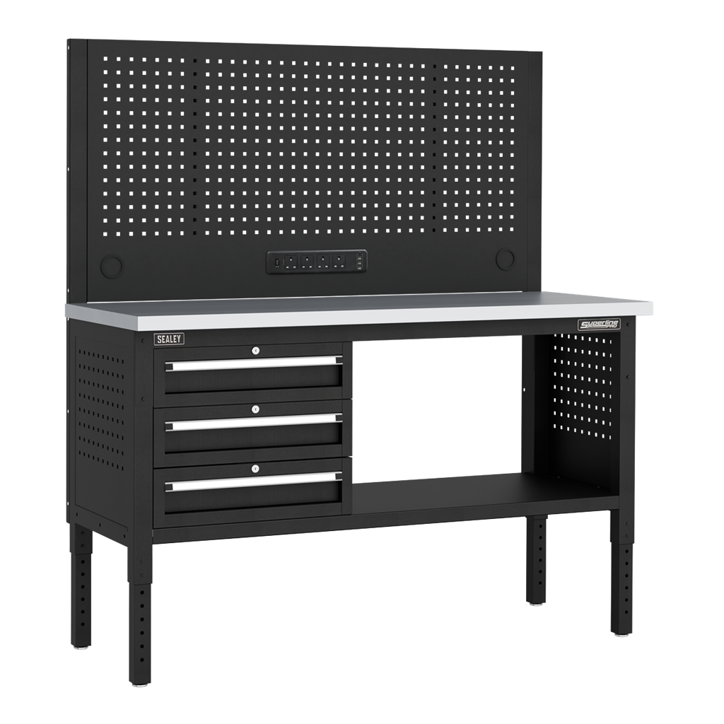 Superline PRO&#174; Modular Workbench with 3 Drawers Stainless Steel Worktop 1525mm