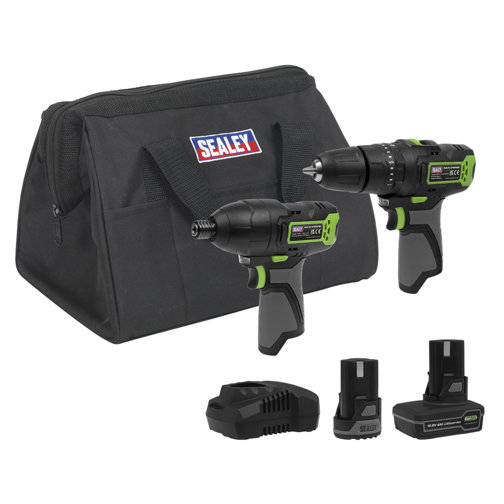 2 x SV10.8 Series Cordless Combi Drill & Impact Driver Kit 10.8V - 2 Batteries & Euro Plug