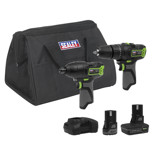 2 x SV10.8 Series Cordless Combi Drill & Impact Driver Kit 10.8V - 2 Batteries & Euro Plug