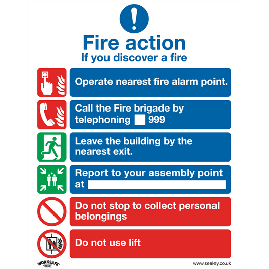 Worksafe&#174; Fire Action With Lift Safety Sign, Rigid Plastic - Pack of 10