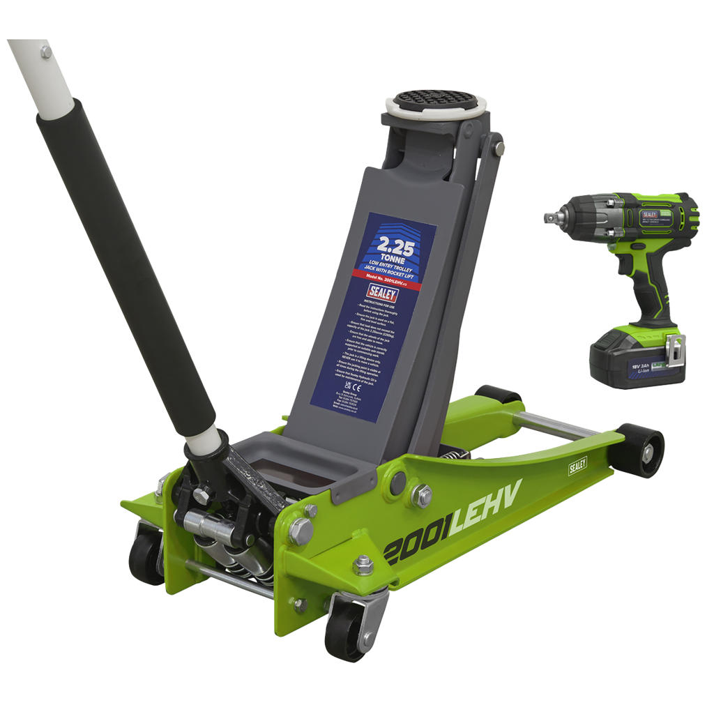 2.2 Tonne Trolley Jack & 18V Cordless Impact Wrench - Green