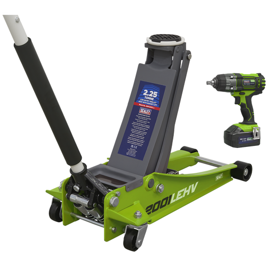 2.2 Tonne Trolley Jack & 18V Cordless Impact Wrench - Green