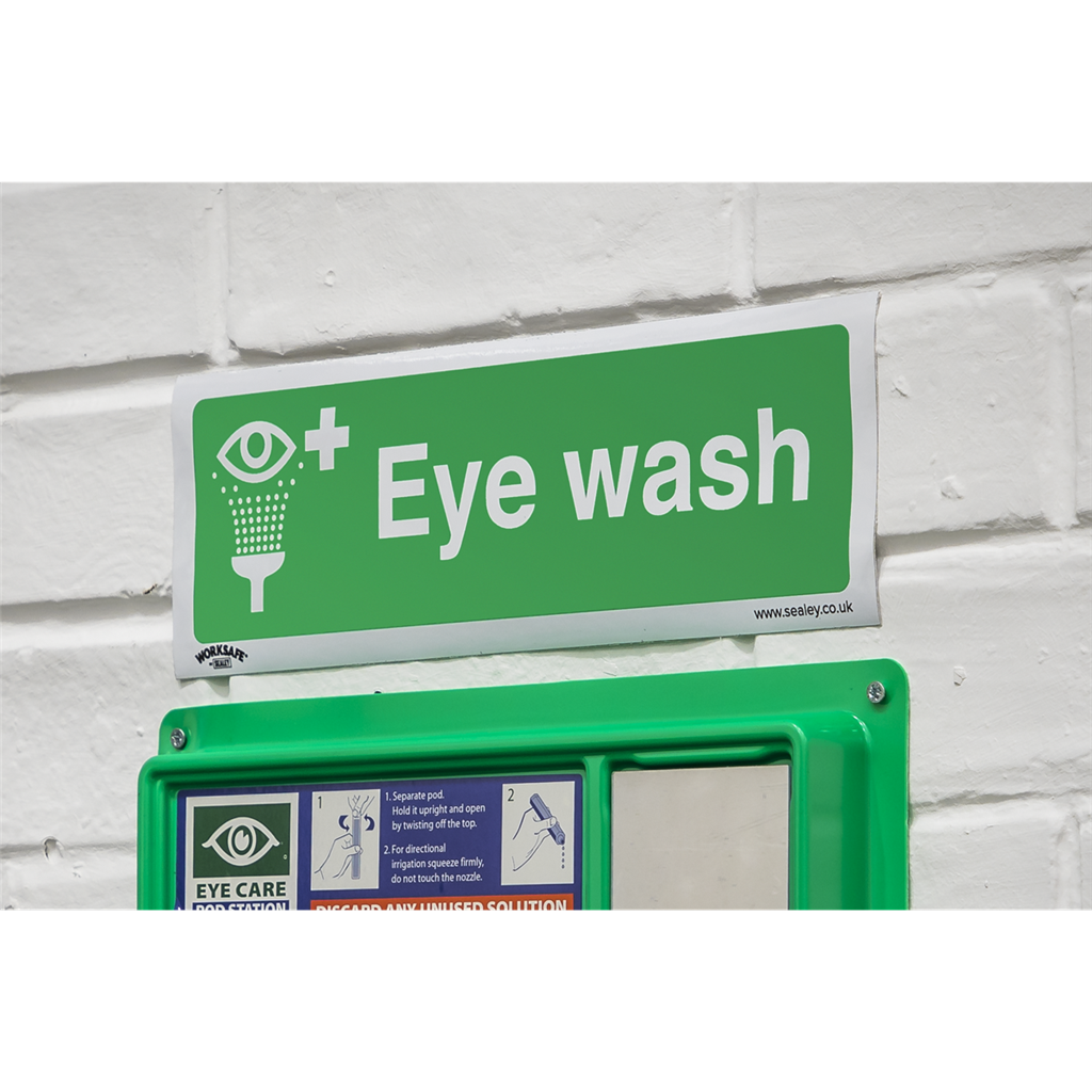 Worksafe&#174; Eye Wash Safety Sign, Self-Adhesive Vinyl - Pack of 10