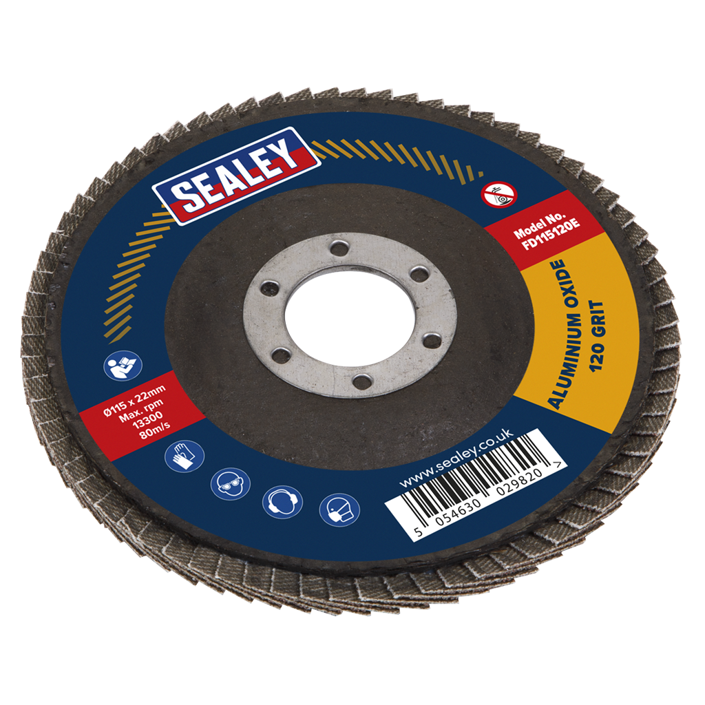 115mm Aluminium Oxide Flap Discs 120Grit 22mm Bore - Pack of 10