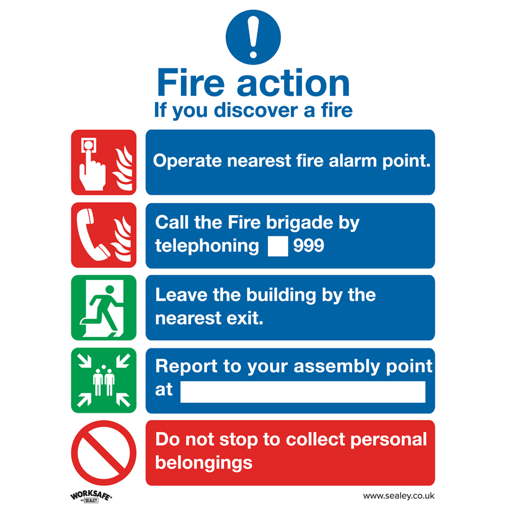 Worksafe&#174; Fire Action Without Lift Safety Sign - Rigid Plastic