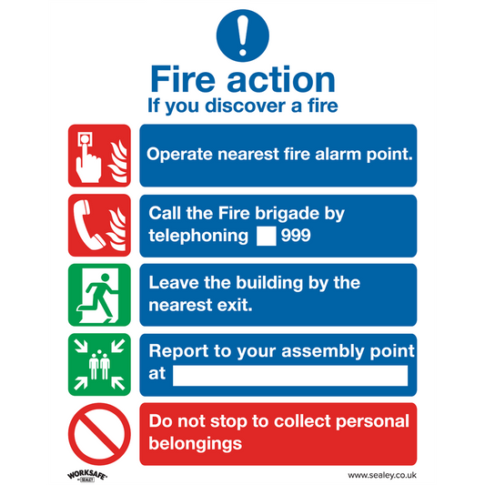 Worksafe&#174; Fire Action Without Lift Safety Sign - Rigid Plastic