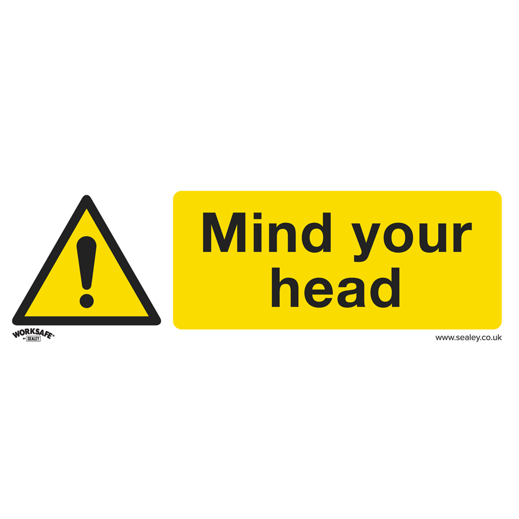 Worksafe&#174; Mind Your Head Safety Sign, Self-Adhesive Vinyl - Pack of 10