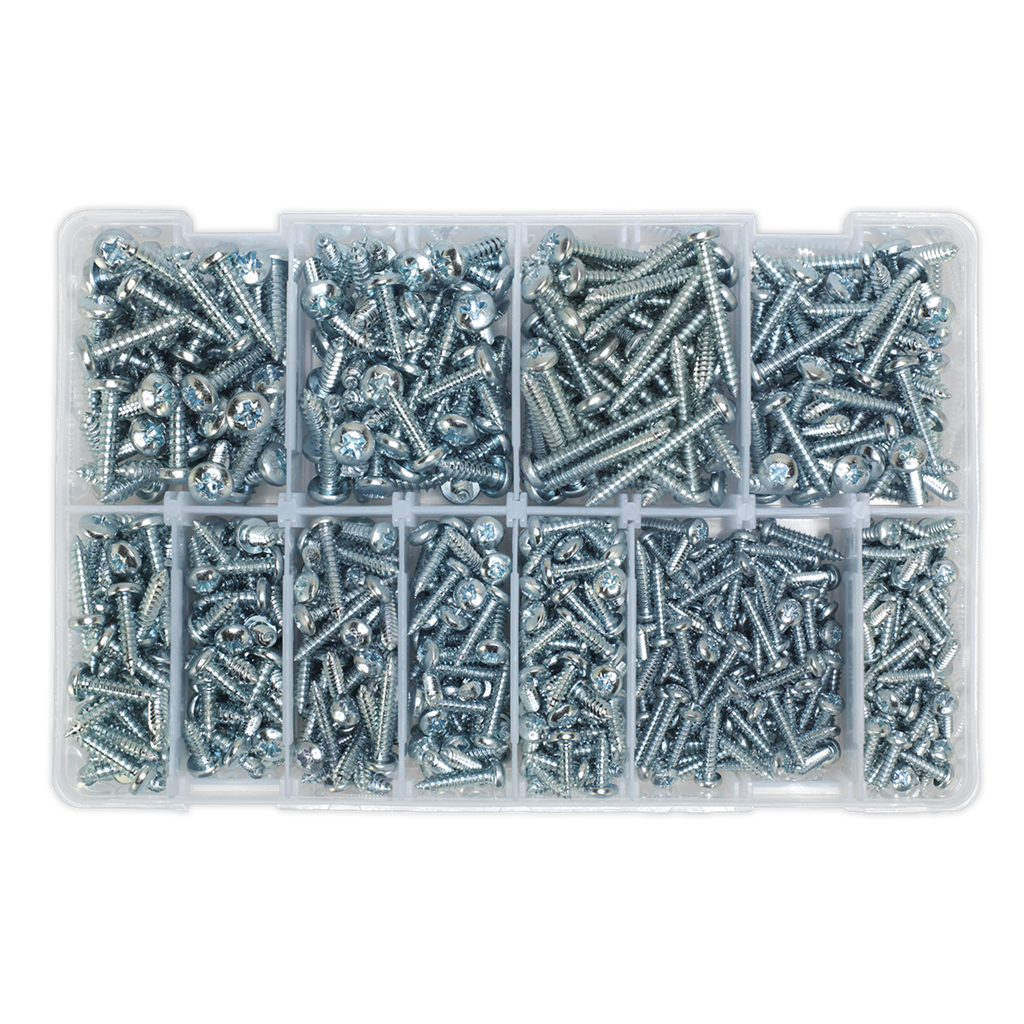 Zinc Plated Self-Tapping Pan Head Pozi Screw Assortment 700pc - DIN 7981CZ