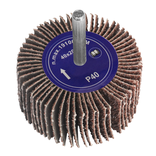 Abrasive Flap Wheel &#216;40 x 20mm 40Grit 6mm Shaft