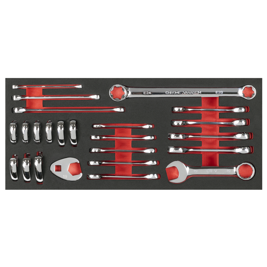 Premier Stubby Combination, TRX-Star* & Crow&#39;s Foot Spanner Set with Tool Tray 24pc