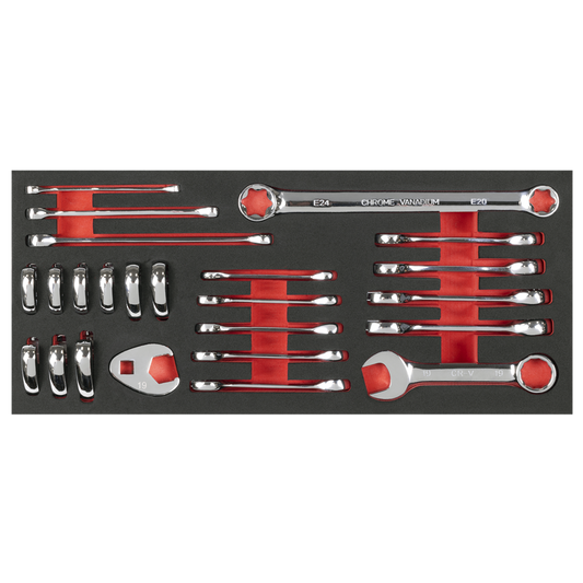 Premier Stubby Combination, TRX-Star* & Crow&#39;s Foot Spanner Set with Tool Tray 24pc