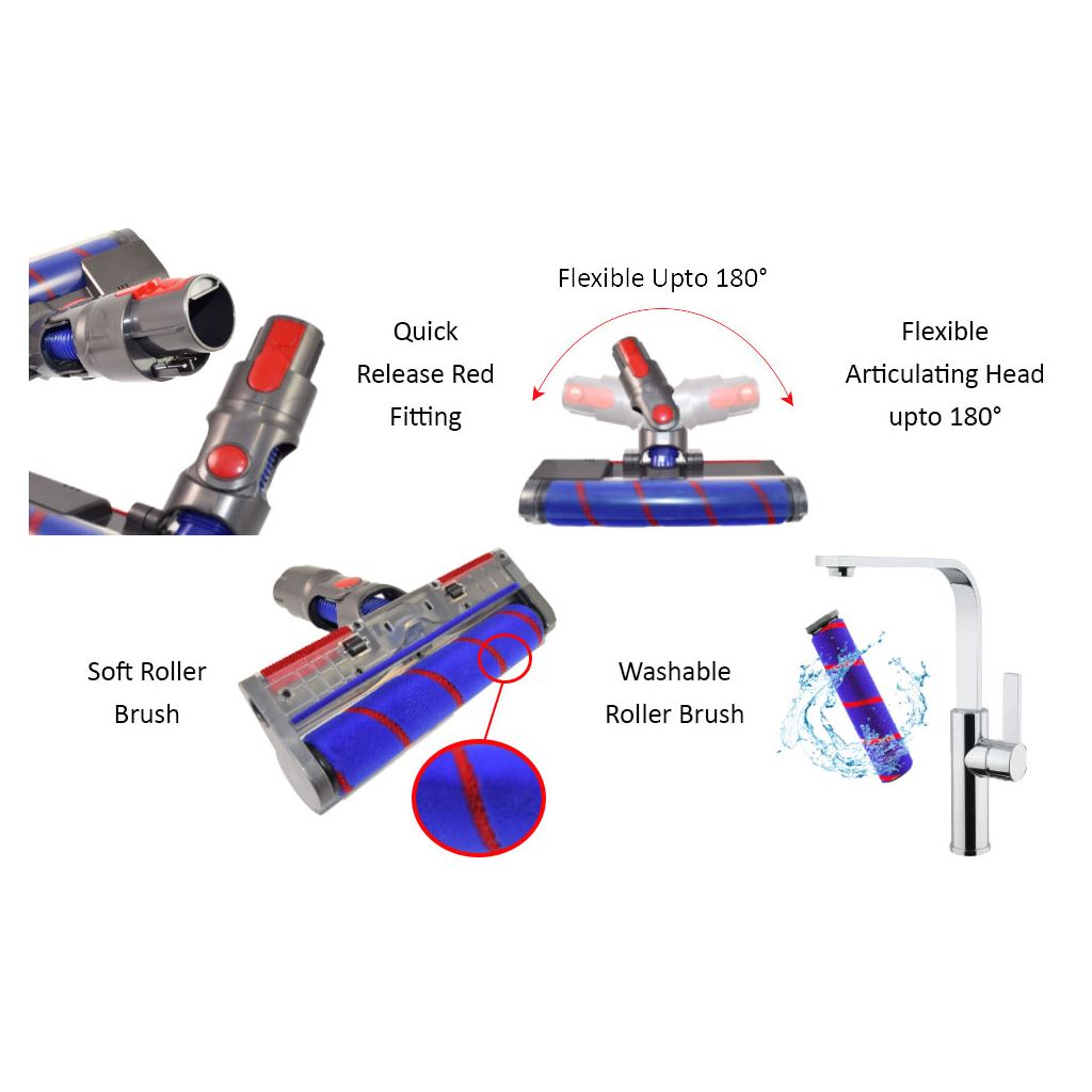 Dyson V7 V8 V10 V11 Compatible Soft Roller Brush Head | Non-Genuine Hard Floor Cleaner Head by Ufixt