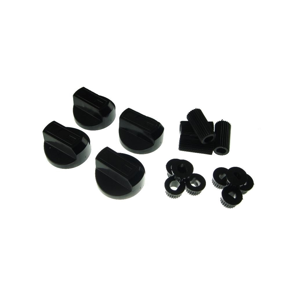 Universal Cooker, Oven & Grill Control Knobs and Adaptors - Black Fits Gas & Electric Cookers (Pack of 4) | Ufixt
