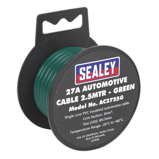 27A Thick Wall Automotive Cable 2.5m - Green