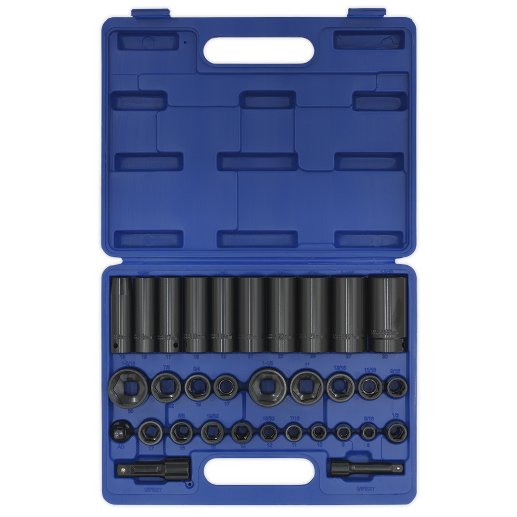 Premier Metric/Imperial Impact Socket Set 3/8" & 1/2"Sq Drive 32pc