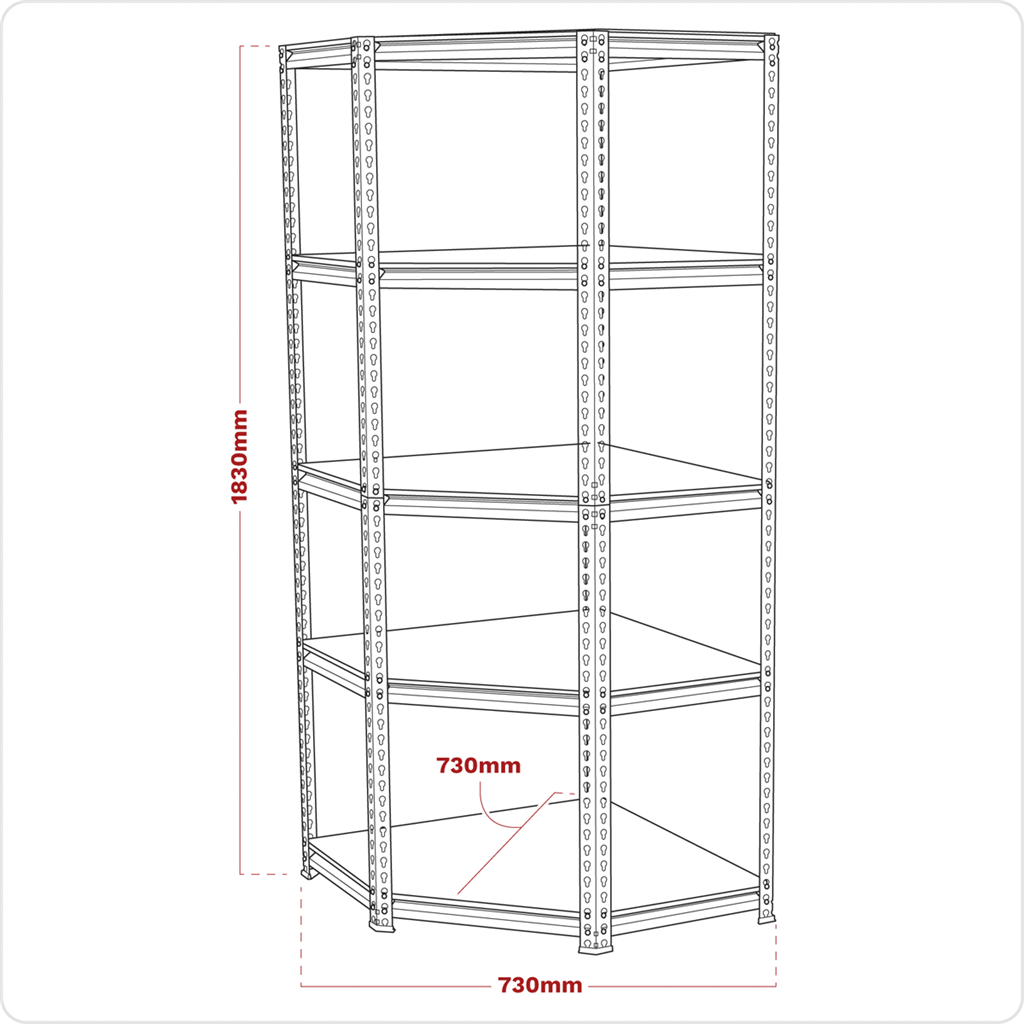 5-Level Corner Racking Unit 150kg Capacity Per Level