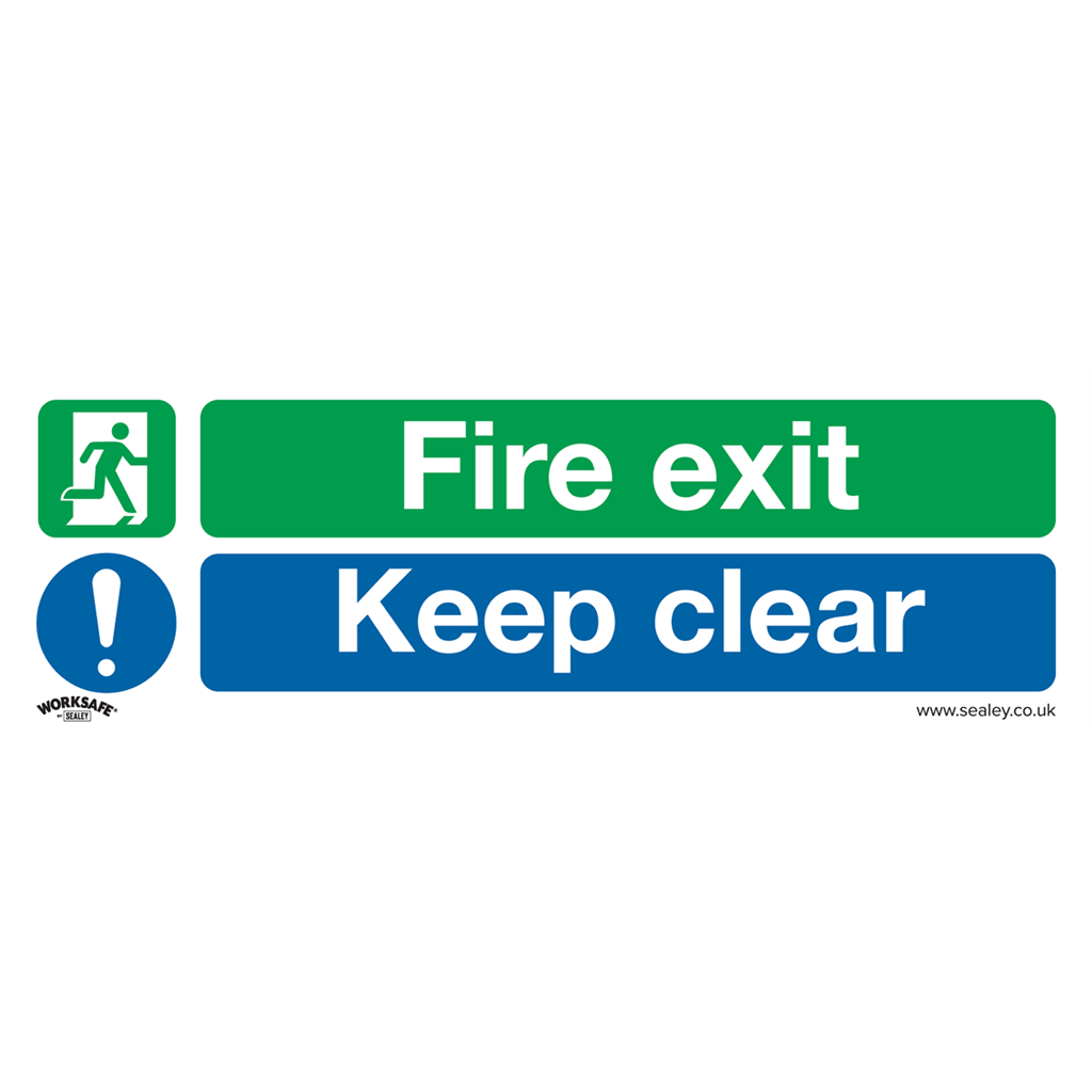 Worksafe&#174; Fire Exit Keep Clear (Large) Safety Sign, Self-Adhesive Vinyl - Pack of 10