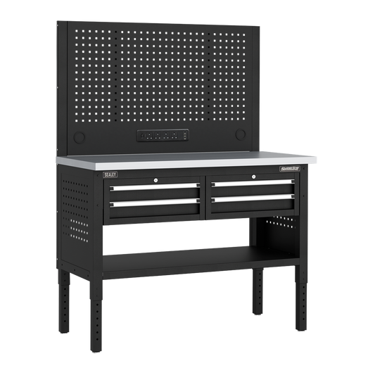 Superline PRO&#174; Modular Workbench with 4 Drawers Stainless Steel Worktop 1265mm