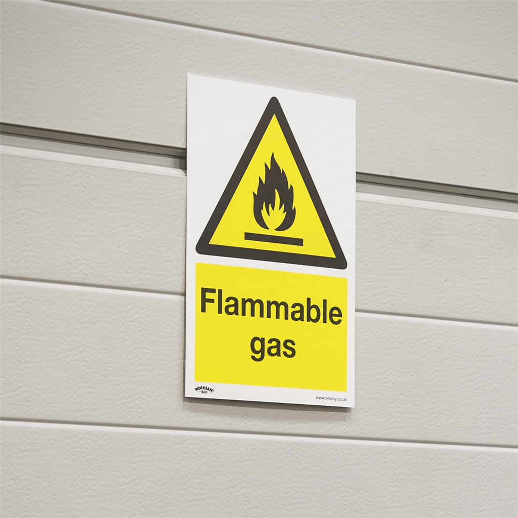 Worksafe&#174; Flammable Gas Safety Sign, Rigid Plastic - Pack of 10