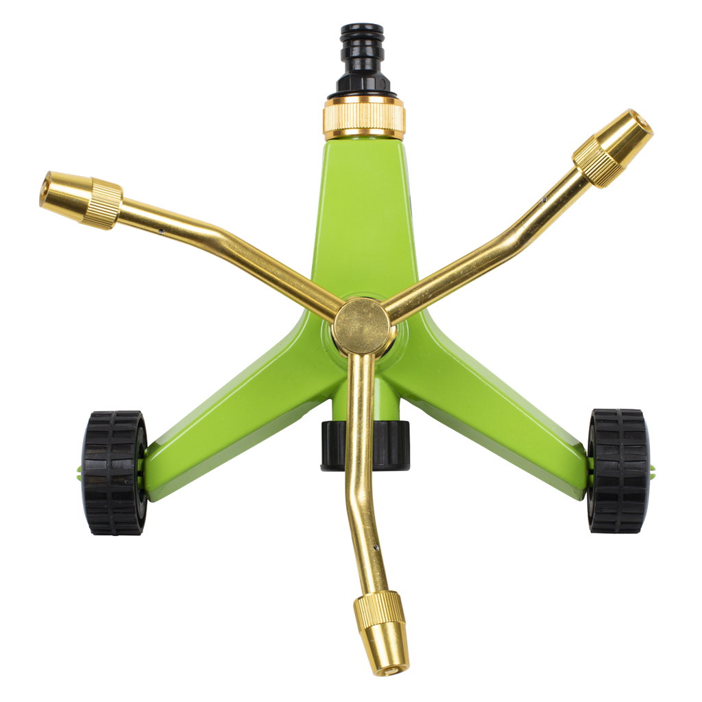 3-Arm Brass Sprinkler with Metal Wheeled Base