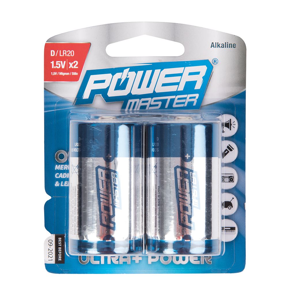 Powermaster D-Type Super Alkaline Battery LR20 2pk - 2pk