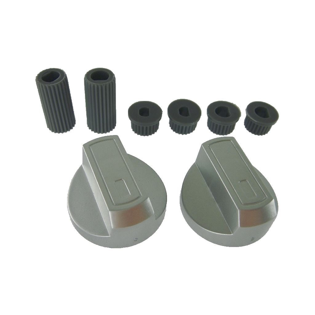 2 x Universal Silver Control Knobs & Adaptors – Fits Toasters, Trouser Presses, Camping Stoves, Hobs & More by Ufixt
