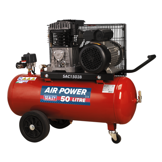 50L Belt Drive Air Compressor with Cast Cylinders & Wheels 3hp