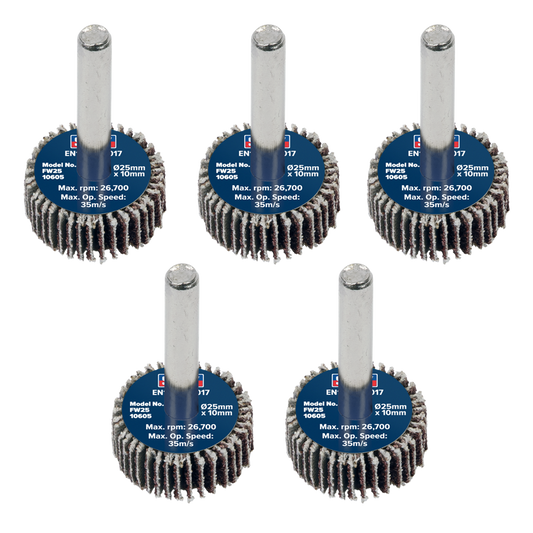 25 x 10mm Abrasive Flap Wheel with 6mm Shaft 60Grit - Pack of 5
