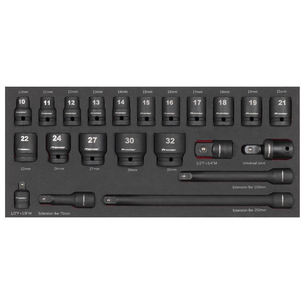 Premier Impact Socket Set with Tool Tray 1/2"Sq Drive 22pc